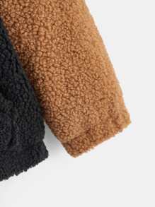 SHEIN 男孩雙色補丁細節泰迪夾克 - 彩色 - 查看 4