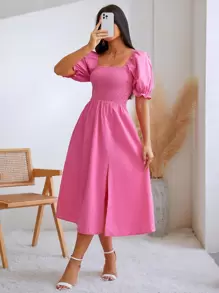 SHEIN Unity Solid Split Hem A-line Dress