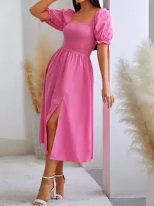 SHEIN Unity Solid Split Hem A-line Dress