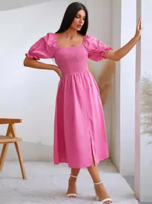 SHEIN Unity Solid Split Hem A-line Dress