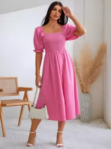 SHEIN Unity Solid Split Hem A-line Dress