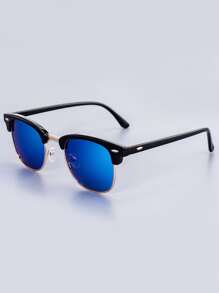 1pc Men's Fashion Half Frame Blue Lens Fashion Glasses Suitable For Daily Wear, Driving And Recreation Beach Accessories Glasses Shades For Summer Beach Vacation,Outdoor,Travel