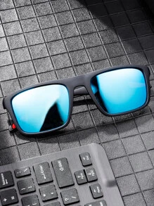 Men Fashionable Simple Casual Square Fashion Glasses For Outdoor Street Shades Accessories For Summer Beach Vacation,Outdoor,Travel - Blue - View 2