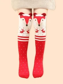 小女童聖誕麋鹿圖案過膝襪 - 彩色 - 查看 2