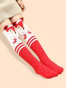 小女童聖誕麋鹿圖案過膝襪 - 彩色 - 查看 3