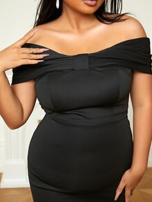 seomiscky 大碼一字肩魚尾裙下擺舞會洋裝 - 黑色 - 查看 5