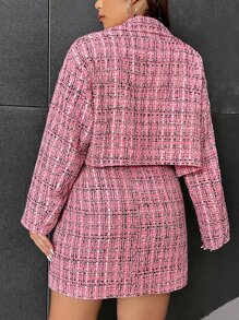 SHEIN Unity Plus Plaid Tweed Jacket & Skirt - Pink - View 2