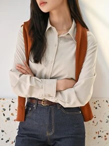 DAZY Camisa con botones y hombros caídos, blusa de manga larga