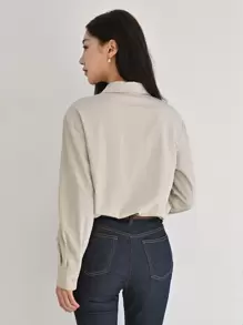 DAZY Camisa con botones y hombros caídos, blusa de manga larga