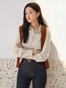 DAZY Camisa con botones y hombros caídos, blusa de manga larga
