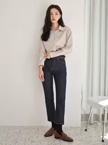 DAZY Camisa con botones y hombros caídos, blusa de manga larga