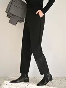 DAZY Solid Slant Pocket Suit Trousers - Black - View 5
