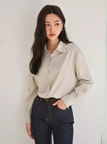 DAZY Camisa con botones y hombros caídos, blusa de manga larga