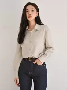 DAZY Camisa con botones y hombros caídos, blusa de manga larga
