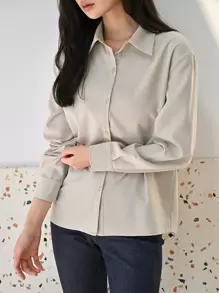 DAZY Camisa con botones y hombros caídos, blusa de manga larga