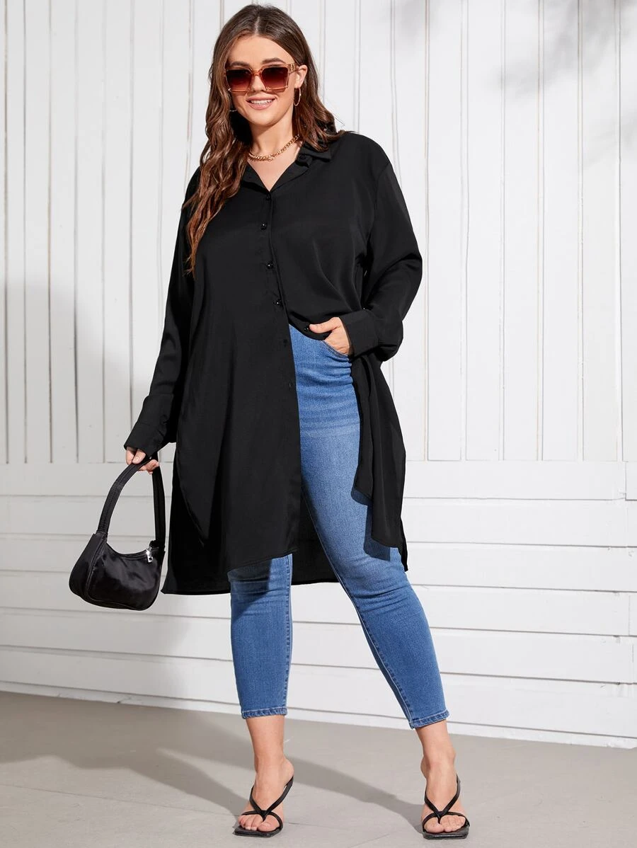 Celure Camisa unicolor bajo asimétrico - Negro - Ver 1