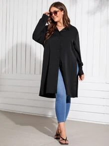 Celure Camisa unicolor bajo asimétrico - Negro - Ver 2