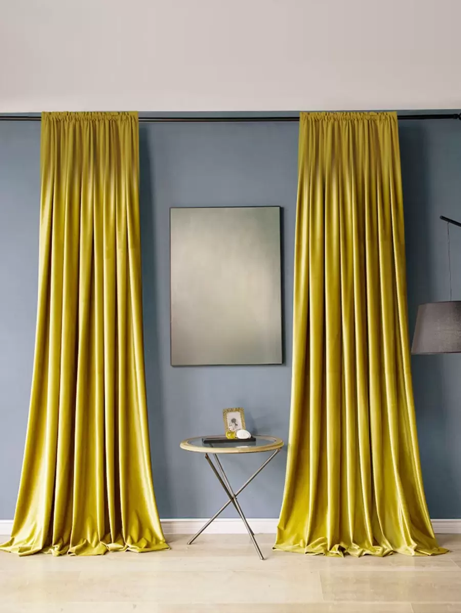 1入組現代素色長毛絨窗簾,簡約風格,適用於客廳,臥室,窗戶,門裝飾用品 - 芥末黃 - 查看 1
