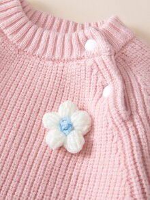 Bebé Jersey flor estéreo de manga raglán tejido de canalé - Rosa - Ver 4