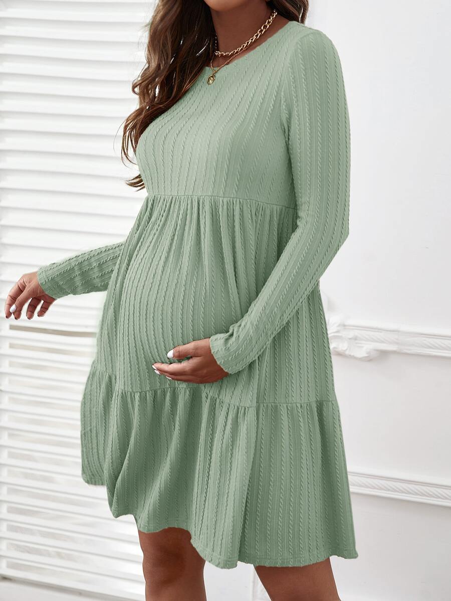 SHEIN Maternidad Vestido smock con textura de cable bajo con fruncido