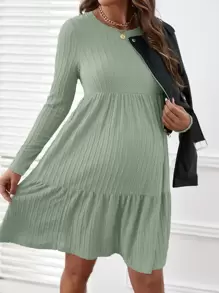 SHEIN Maternidad Vestido smock con textura de cable bajo con fruncido