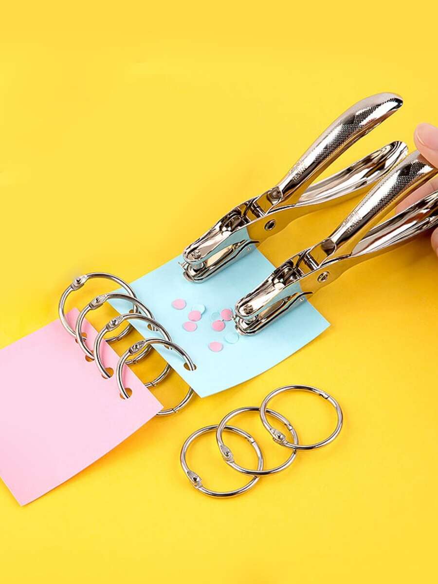 1入組學校辦公室金屬單孔打孔器手工紙打孔器用於剪貼簿邊框剪貼簿 - 銀色 - 查看 1