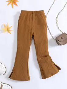 小女童螺紋針織喇叭褲 - 棕色 - 查看 1