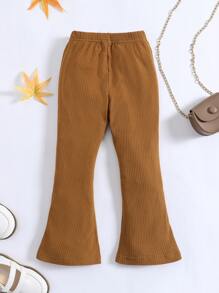 小女童螺紋針織喇叭褲 - 棕色 - 查看 2