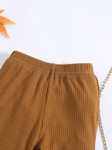 小女童螺紋針織喇叭褲 - 棕色 - 查看 3