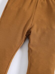 小女童螺紋針織喇叭褲 - 棕色 - 查看 5