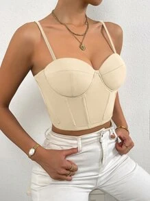 Chiquease 1 pieza Top de tirantes corto unicolor bustier - Albaricoque - Ver 5