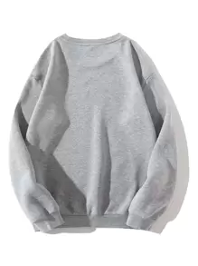 SHEIN EZwear Plus Letter Graphic Thermal Lined Sweatshirt - Light Grey - View 2