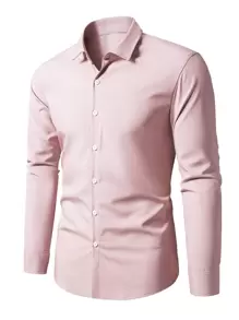 Manfinity Mode Men Button Front Solid Shirt - Dusty Pink - View 1