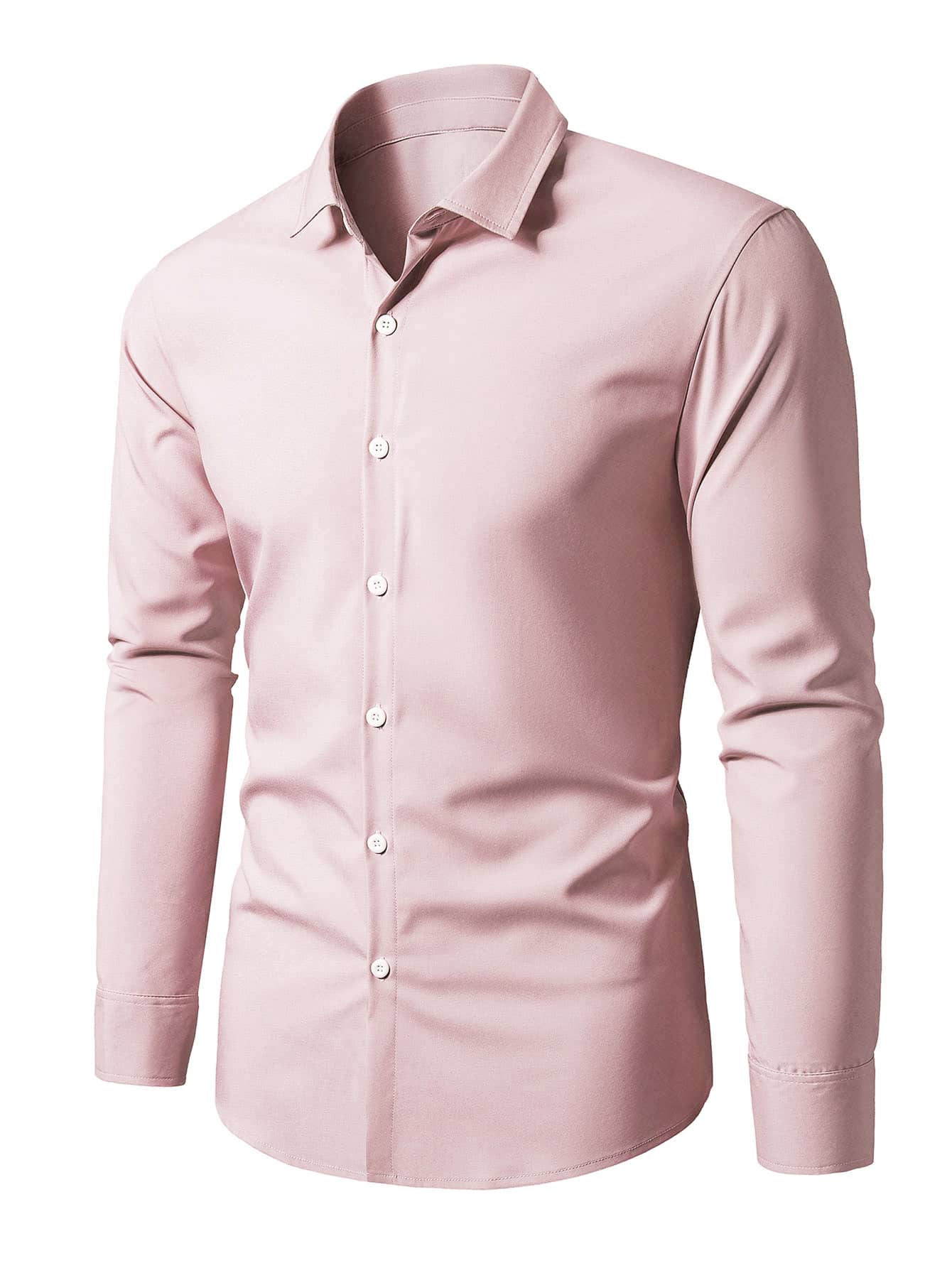 Manfinity Mode Men Button Front Solid Shirt - Dusty Pink - View 1