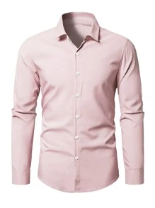 Manfinity Mode Men Button Front Solid Shirt - Dusty Pink - View 3