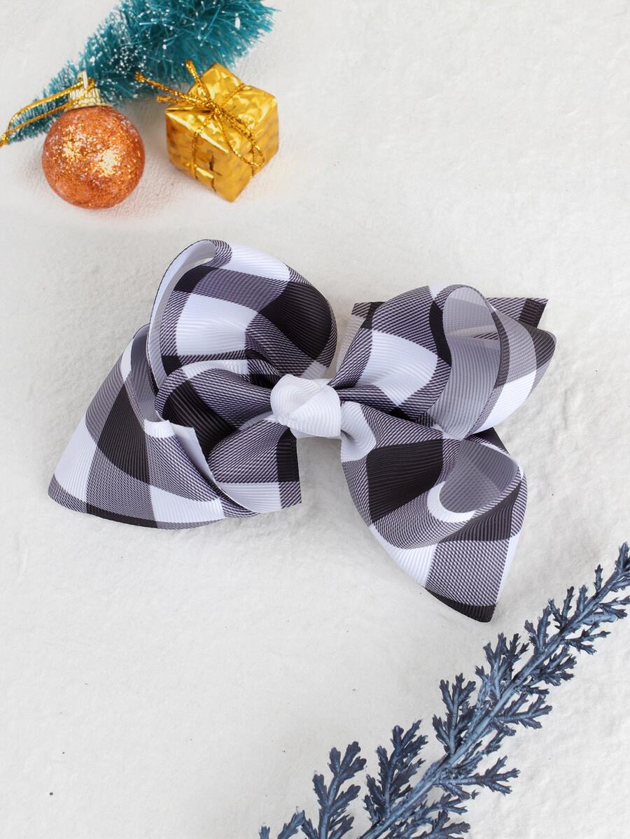 Toddler Girls Gingham Pattern Bow Decor Hair Clip - Multicolor - View 1