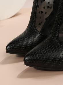 Fashionable Mesh Heart Shape Stiletto Heels Boots With Rear Zipper - Black - View 2