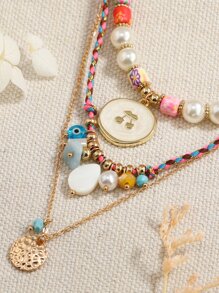 人造珍珠裝飾多層次項鍊