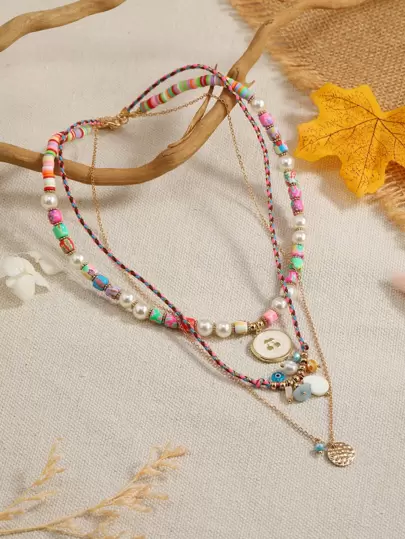 人造珍珠裝飾多層次項鍊