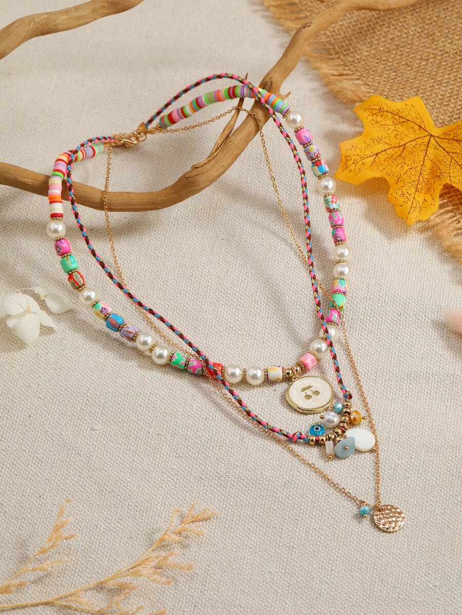 人造珍珠裝飾多層次項鍊