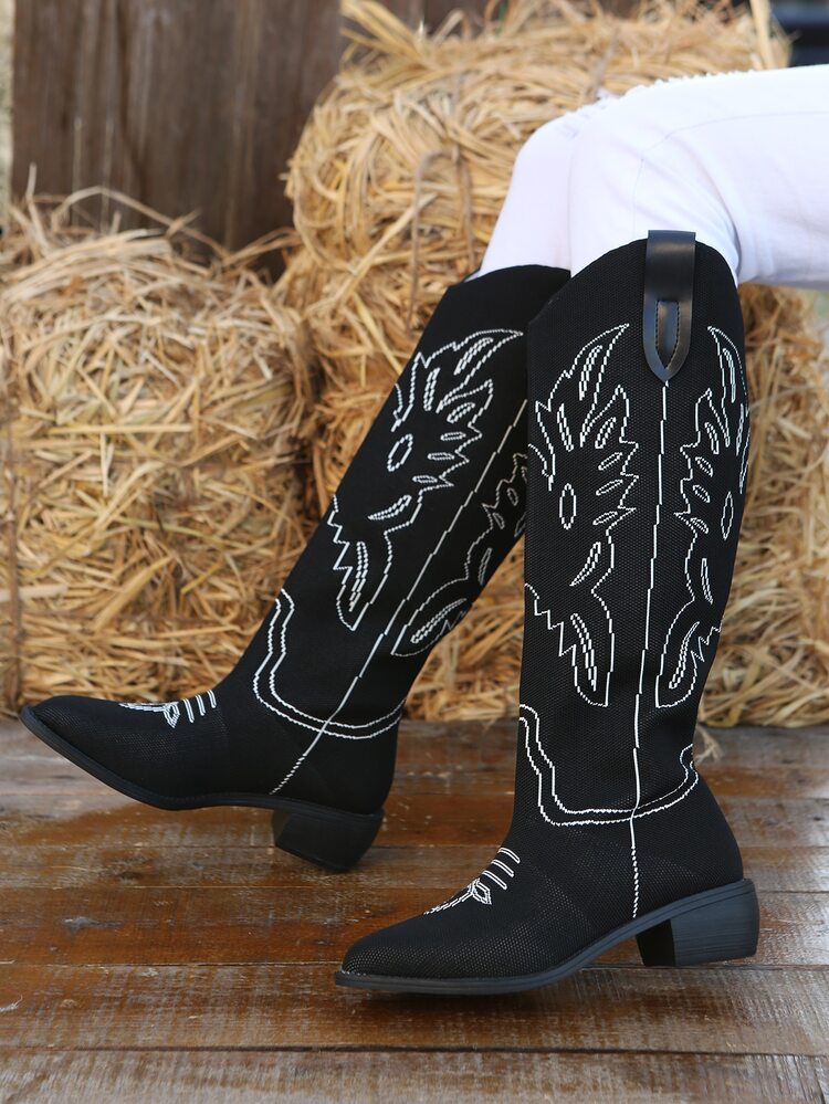 Botas cowboy con diseño bordado - Negro - Añade 8