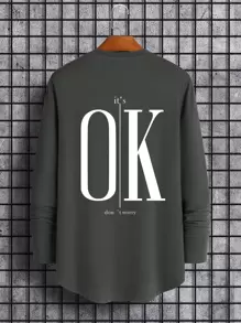 Manfinity Homme Hombres Camiseta con estampado de slogan - Gris Oscuro - Ver 1