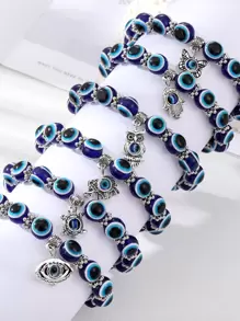 6 piezas Pulsera con cuenta búho & con accesorio de mariposa aojo - Multicolor - Ver 1