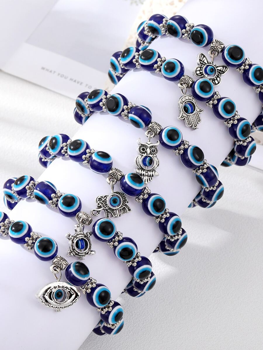 6 piezas Pulsera con cuenta búho & con accesorio de mariposa aojo - Multicolor - Ver 1