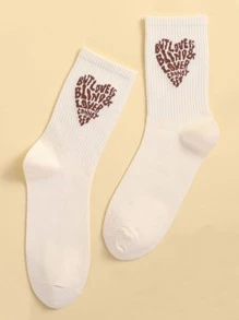 Slogan Graphic Crew Socks - Apricot - View 2