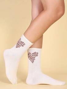 Slogan Graphic Crew Socks - Apricot - View 3