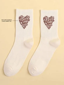 Slogan Graphic Crew Socks - Apricot - View 4