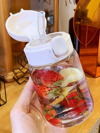 1入組350ml便攜塑膠透明吸管水瓶適用於家庭辦公室