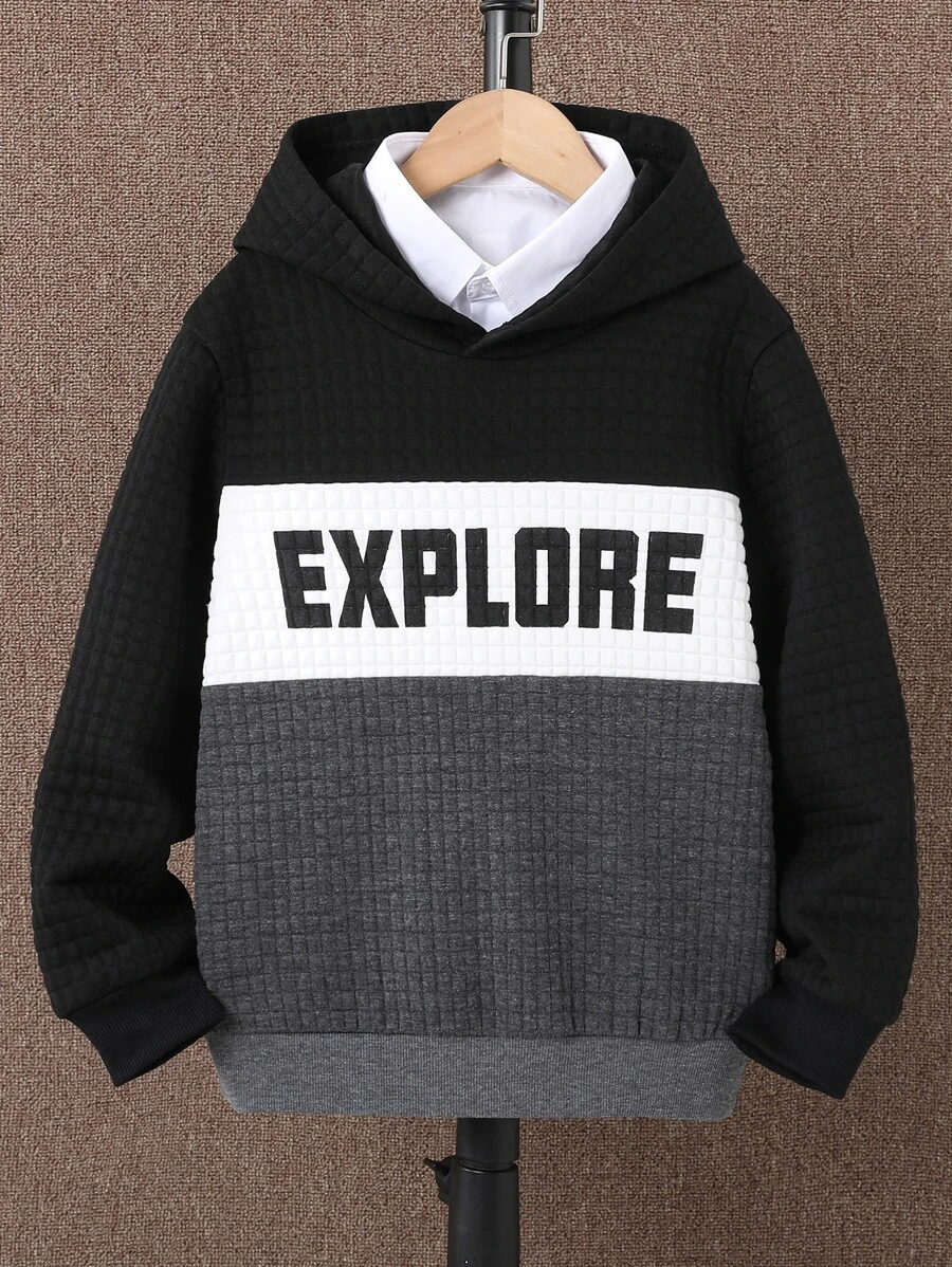 Boys Letter Graphic Colourblock Hoodie - Multicolor - View 1
