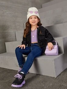 Young Girl Single Button Tapered Jeans - Dark Wash - View 5